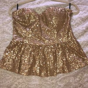 Strapless gold sequin top